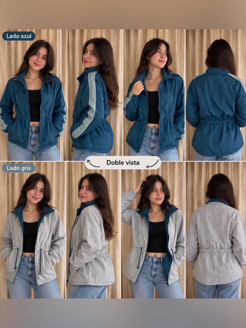 Reversible Teal and Light Gray Bomber Jacket - Women